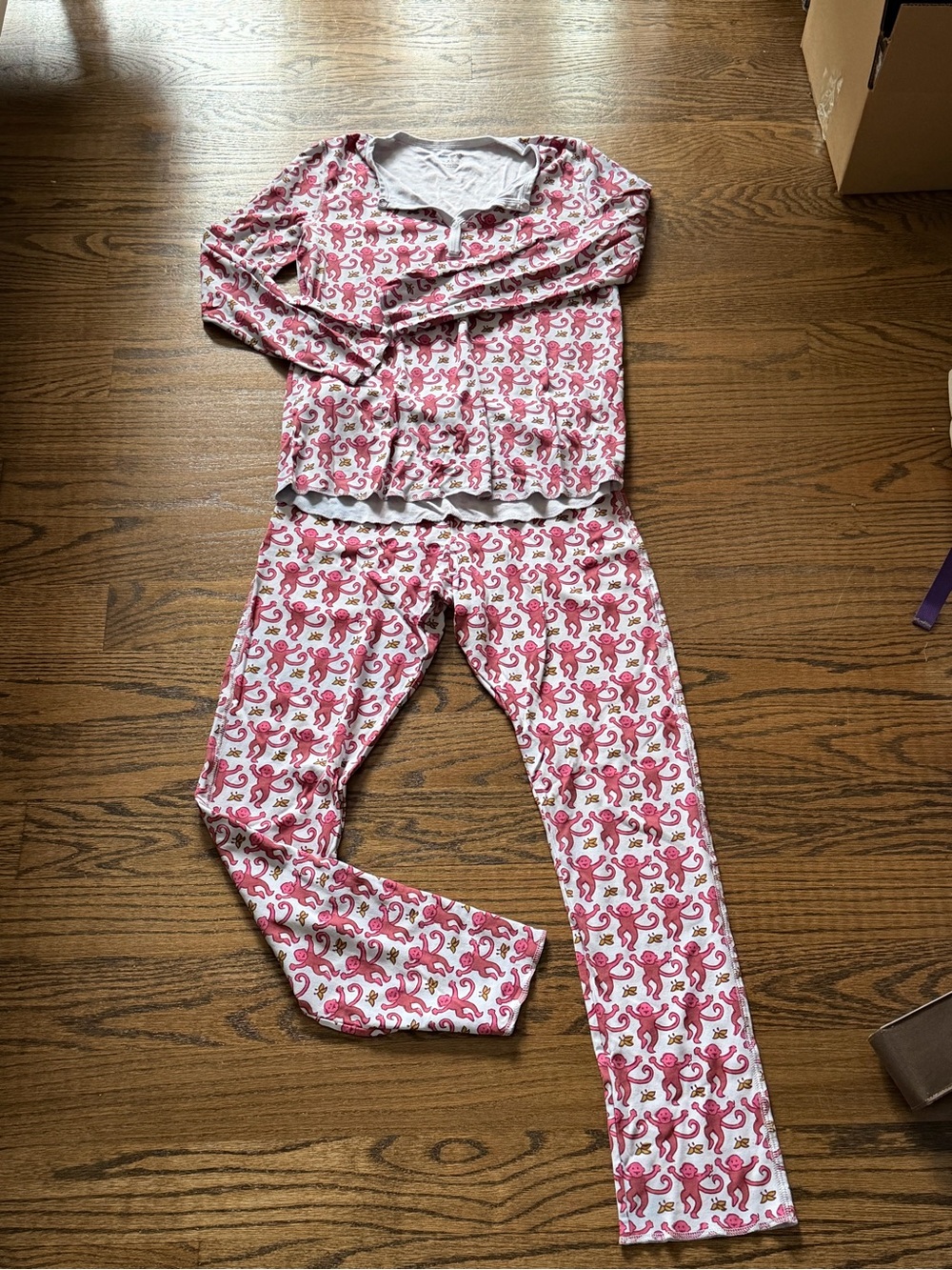 Roller Rabbit Pink and White Monkey Print Kids Pajama Set